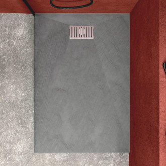 Pack receveur gris effet pierre 140x90 cm et grille décor linéaire en inox - pack rock 2 Aurlane - PACR120