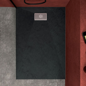 Pack Receveur Noir effet pierre 90x140 cm et grille décor linéaire en Inox Aurlane - PACR130