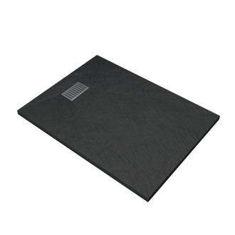 Pack receveur noir effet pierre 120x90 cm et grille décor linéaire en inox - pack rock 2 Aurlane - PACR132