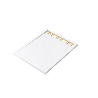 Receveur en acrylique blanc effet pierre 80x100x4 cm + grilles linéaires chrome et or brossé - moon Aurlane - PACR159