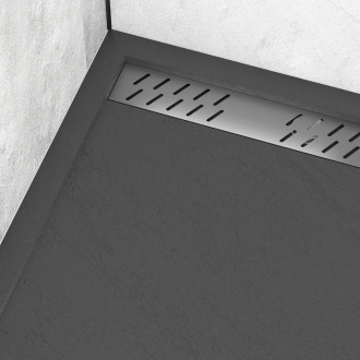 Receveur en acrylique gris effet pierre 80x120x4cm + grilles linéaires chrome et gun metal - meteora Aurlane - PACR166