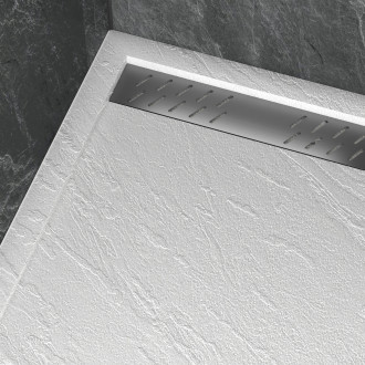 Receveur en acrylique blanc effet pierre 100x80x4cm + grilles linéaires chrome et gun metal Aurlane - PACR172