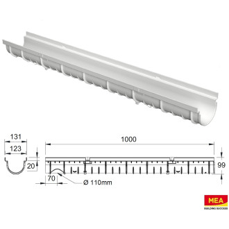 Caniveaux extérieur en 1m avec grille à fentes longitudinales en plastique recyclé grises decoline - largeur utile 10cm – passage piéton