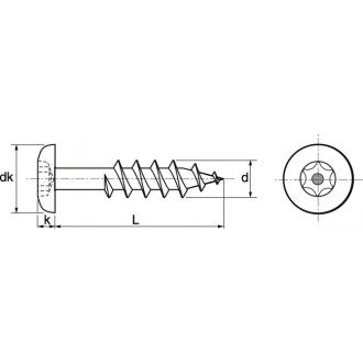 Vis à bois cylindrique 6 lobes inviolable acton inox a2 pour penture - 6x30 mm - boite de 100 - 628136x30