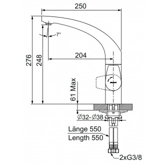 Mitigeur pour evier serie nizza laiton et zinc cartouche en céramique bec pivotant avec limitation de pivotement à 120 °