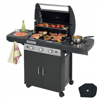 Barbecue a gaz grill et plancha campingaz ls dark 3 classic bruleurs inox allumage piezo fonte émaillée housse offerte