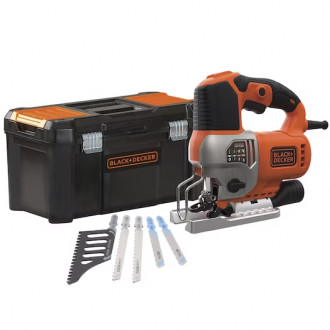 Scie sauteuse pendulaire black+decker 650 watts + 5 accessoires + boite a outils bes610ka5-qs