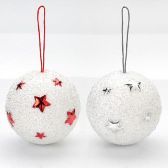 Boule de noël blanche paillettée avec étoiles blanc