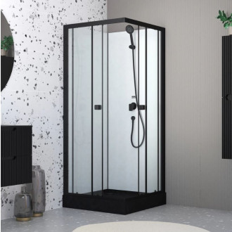 Cabine de douche intégrale 80x80x200 cm carrée - Portes coulissantes - Receveur Noir Mat - ELEMENTARY Aurlane - CAB289