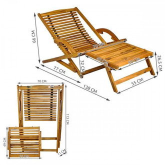 Transat en bois chaise longue bain de soleil avec repose pieds      marron