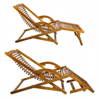 Transat en bois chaise longue bain de soleil avec repose pieds      marron