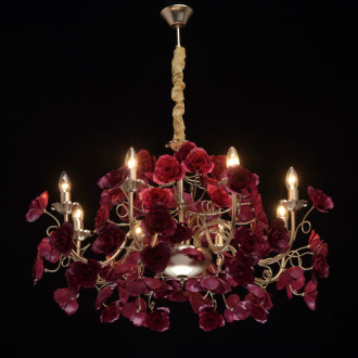 Chandelier rouge flora 8 ampoules 89 cm