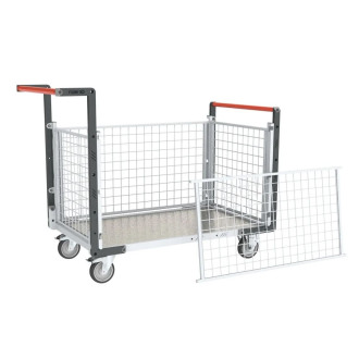 Chariot modulaire grillagé 2 dossiers + 2 ridelles plateau tôle galva 1000 x 600 mm 250 kg - 806724255