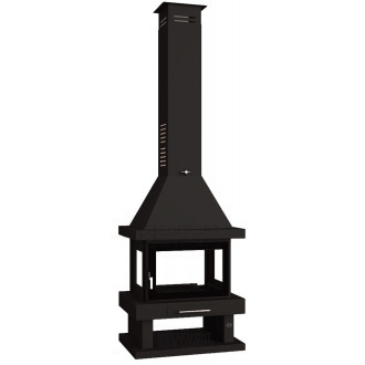 Fm cheminée métallique centrale c-104 k 13,5kw avec porte en verre sérigraphié