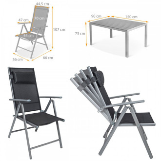 Cordoba plus salon de jardin 6 chaises + table alu      noir