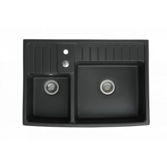 Evier céramique timbre d'office 2 bacs baroque anthracite