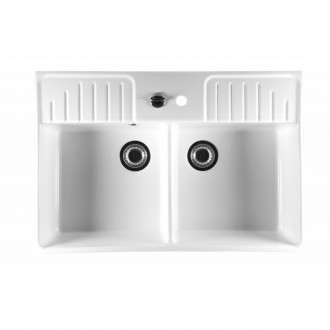 Evier céramique timbre d'office 2 bacs retro blanc sarreguemines