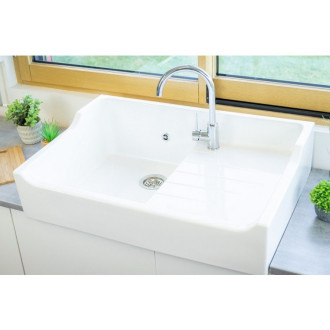 Evier céramique Timbre D'office Tradition blanc 80cm - 1 bac