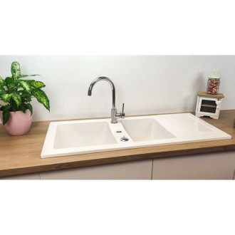Evier céramique à encastrer Lingot Blanc Sarreguemines - 2 cuves avec égouttoir