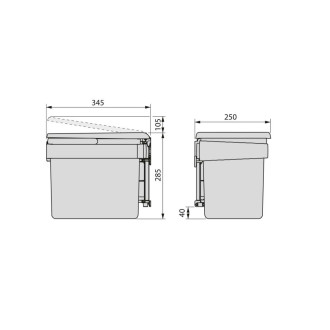 Bac de tri sélectif pour montage sur porte de meuble Recycle, 1 bac extractible de 15 litres, Plastique gris anthracite