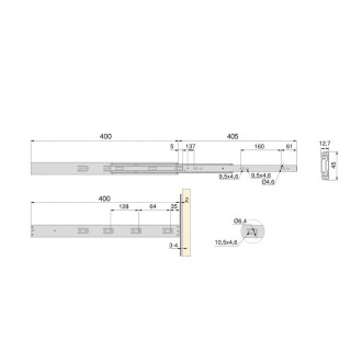 Lot de 5 jeux de coulisses pour tiroirs, roulement à billes, hauteur 45mm, profondeur 400mm, à sortie totale, avec push, fermeture amortie, zingué