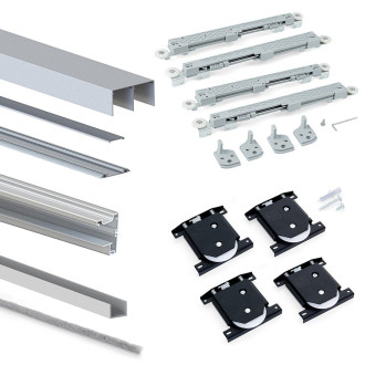 Kit de ferrures pour Placard 90 2 portes coulissantes et armoire à fermeture souple, profilé Vall, épaisseur 19mm, panneaux non inclus, anodisé mat