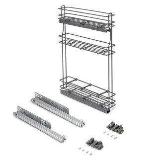 Porte-bouteilles extractible TitaneMax avec fermeture à amortie, gauche, 3 plateaux, Acier, Gris Anthracite - dimensions aux choix