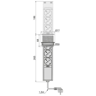 Multiconnecteur Vertikal Push 60, diamètre 60 mm, 3 prises de type Schuko, 1 USB de type A, 1 USB de type C, Acier et plastique, Acier inoxydable Multiconnecteur Vertikal Push 60, diamètre 60 mm, 3 prises de type Schuko, 1 USB de type A, 1 USB de type C, Acier et plastique, Acier inoxydable