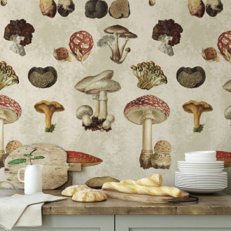 Papier peint en papier réel 100% végétalien | imprimé  champignons | 200x280cm (8 feuilles)