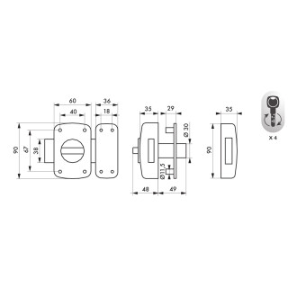 verrou de haute sûreté atlantic m bouton et cylindre 45 mm a2p* 4 clés