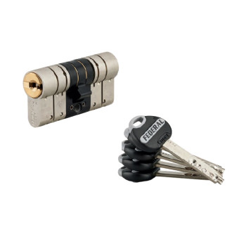 Cylindre 2 entrées 37 x 45 mm nickelé mat avec 5 clés Federal 2