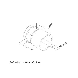 Support pour verre, fixation sur plat aisi 316