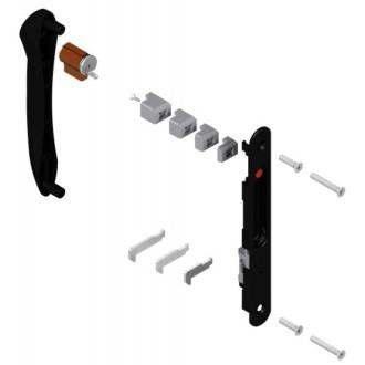 Kit fermeture rénovation pour coulissant aluminium, coquille double, cylindre, crochets coloris blanc