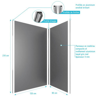 Lot de 2 Panneaux muraux aluminium Gris 90+120×210 cm avec profilés anodise brillant - WALL’IT Aurlane - FAC381