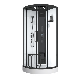 Cabine de douche 1/4 de cercle 95x95x218 cm - fonction hammam, jets hydromassants, led et bluetooth Aurlane - CAB271
