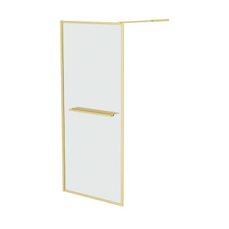 Paroi de douche or doré brossé 100x200cm - porte-serviette et etagère Aurlane - FAC1019