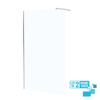 Lot de 2 parois de douche 120x195 cm en verre trempé 5 mm - profilés et bras chromés Aurlane - PACF466