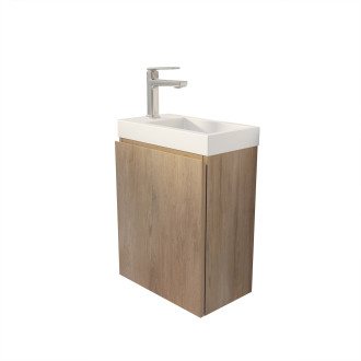 Meuble lave mains décor bois 40x50x22 cm avec vasque en smc blanche - elementary Aurlane - LAV957