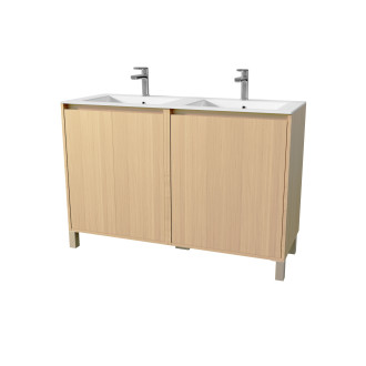 Pack meuble salle de bains 120 cm chêne clair, 4 portes avec vasque céramique - xenos Aurlane - PACM694