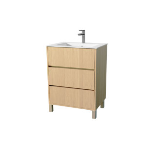 Pack meuble salle de bains 60 cm chêne clair, 3 tiroirs avec vasque céramique - xenos Aurlane - PACM686