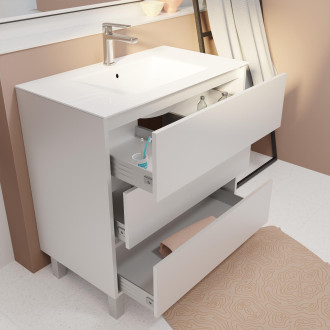 Pack meuble salle de bains 80 cm laqué blanc, 3 tiroirs avec vasque céramique - xenos Aurlane - PACM691