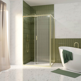 Pack porte de douche coulissante 120x200cm et retour 90cm - profilés or doré brossé - verre 6mm Aurlane - PACF477