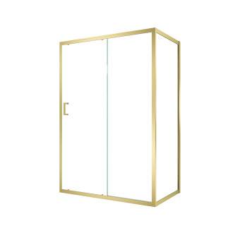 Pack porte de douche coulissante 140x200cm et retour 80cm - profilés or doré brossé - verre 6mm Aurlane - PACF478