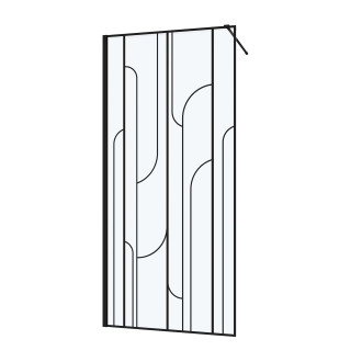Paroi de douche à l'italienne 90x195cm sérigraphie art déco arrondie - noir mat - gatsby Aurlane - FAC1015