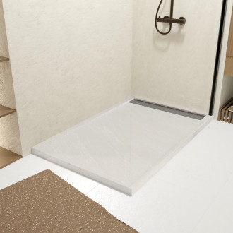 Receveur en acrylique blanc effet pierre 90x140x5 cm + grilles linéaires chrome et noire Aurlane - PACR223