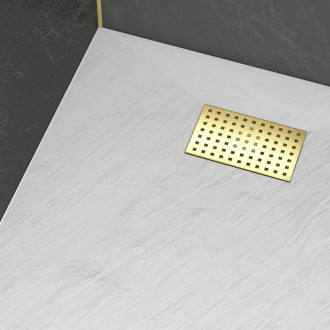 Pack receveur blanc effet pierre 80x100 cm et grille décor perforée or doré brossé - rock 2 Aurlane - PACR205