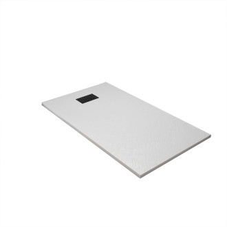 Pack receveur blanc effet pierre 80x120 cm et grille décor perforée noire mate Aurlane - PACR237