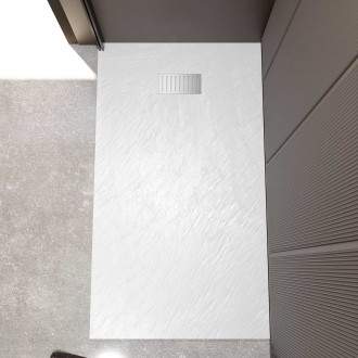 Pack receveur blanc effet pierre 80x140 cm et grille décor linéaire en inox - rock 2 Aurlane - PACR233