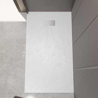 Pack receveur blanc effet pierre 80x140 cm et grille décor perforée en inox - rock 2 Aurlane - PACR232