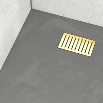 Pack receveur gris effet pierre 90x120 cm et grille décor linéaire or doré brossé - rock 2 Aurlane - PACR197